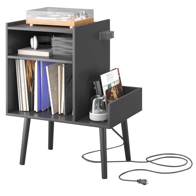 İki Katlı Metal Bölmeli Siyah Endüstriyel Ahşap Plak Dolabı 81 cm - 81499