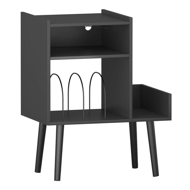 İki Katlı Metal Bölmeli Siyah Endüstriyel Ahşap Plak Dolabı 81 cm - 81499