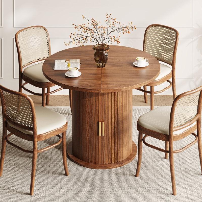 Kahverengi Endüstriyel Ahşap Açılır Yuvarlak Yemek Masası 110 cm - 82405