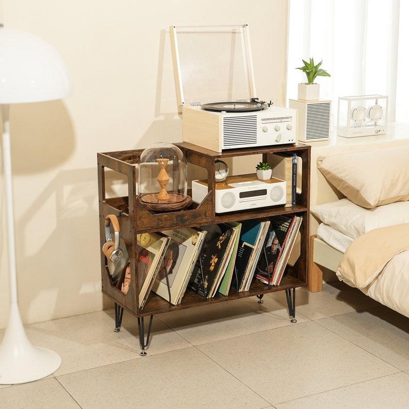 Kahverengi Endüstriyel Ahşap İki Katlı Plak Dolabı 83x37x61 cm - 81532