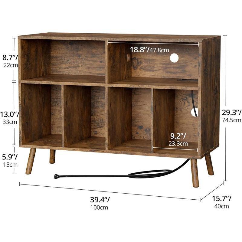 Kahverengi Endüstriyel Ahşap Plak Dolabı 74x100x40 cm Şarj İstasyonlu - 81541