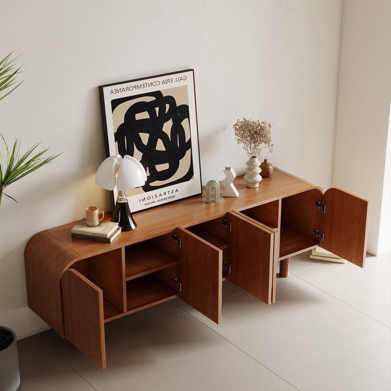 Kahverengi Masif Ahşap Dört Kapılı Modern TV Konsolu 180 cm - 80926