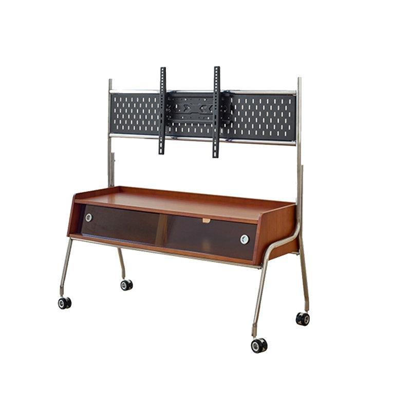 Kahverengi Masif Ahşap Metal Kombinli 130x56x123 cm Tekerlekli TV Standı - 81424