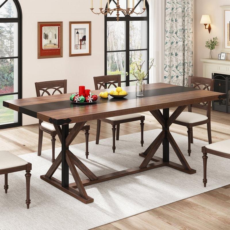 Kahverengi Siyah Bloklu Endüstriyel Ahşap Yemek Masası 180x90 cm - 82471