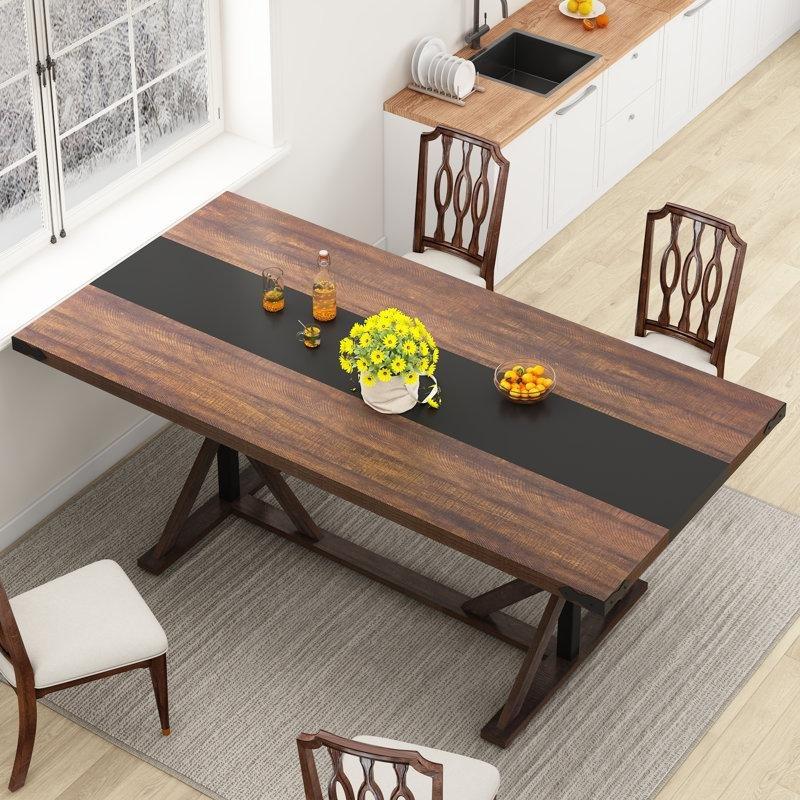 Kahverengi Siyah Bloklu Endüstriyel Ahşap Yemek Masası 180x90 cm - 82471