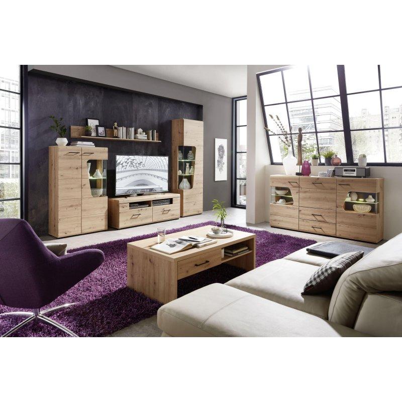 Kanet Dört Parçalı Işıklı Oturma Odası Duvar Ünitesi 322x205 cm Doğal Ahşap Siyah - 81808