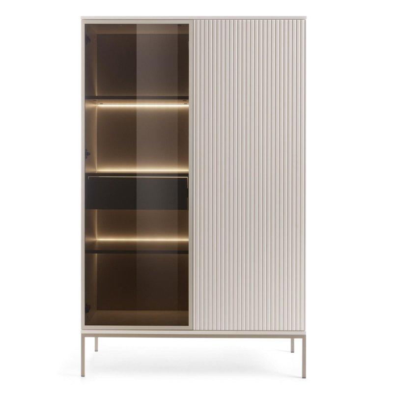 Kaşmir Renkli Frezeli Cam Kapılı TV Ünitesi 104x166 cm LED Aydınlatmalı - 81898