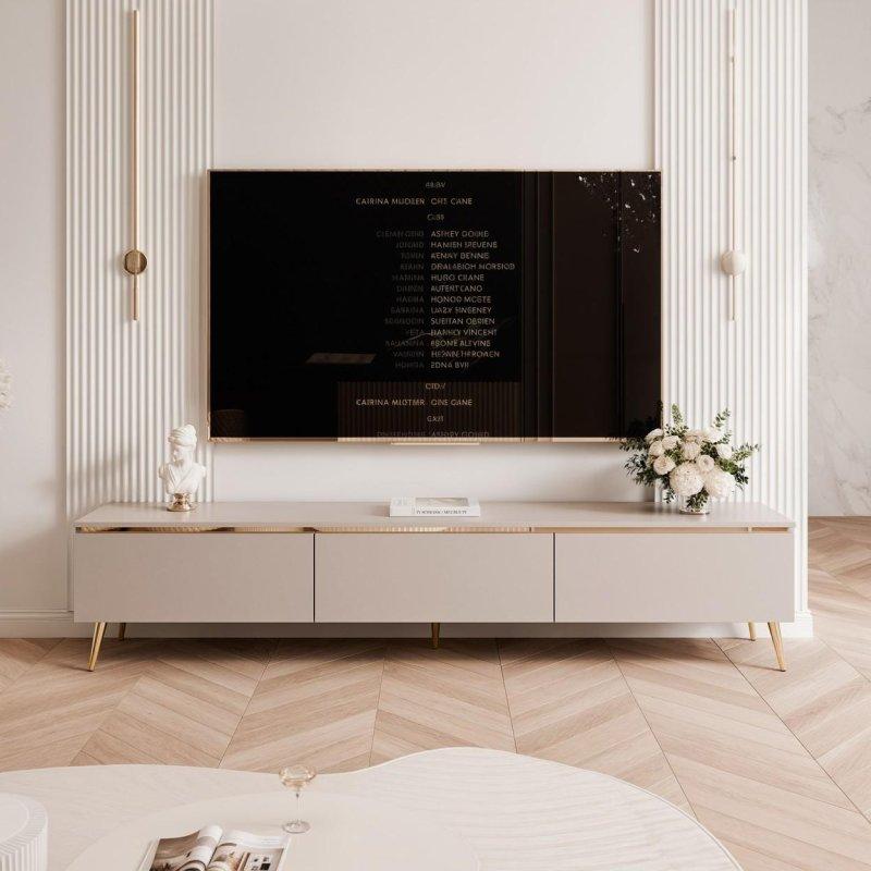 Krem Rengi Mat Laminat 200 cm TV Ünitesi Gold Detaylı - 80740