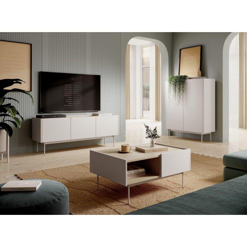 Krem Renk Endüstriyel Ahşap Üst 144x55 cm Vitrinli TV Ünitesi - 82321