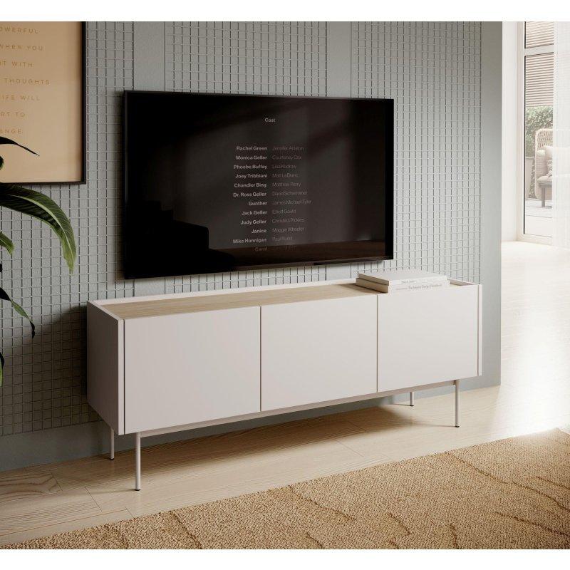 Krem Renk Endüstriyel Ahşap Üst 144x55 cm Vitrinli TV Ünitesi - 82321
