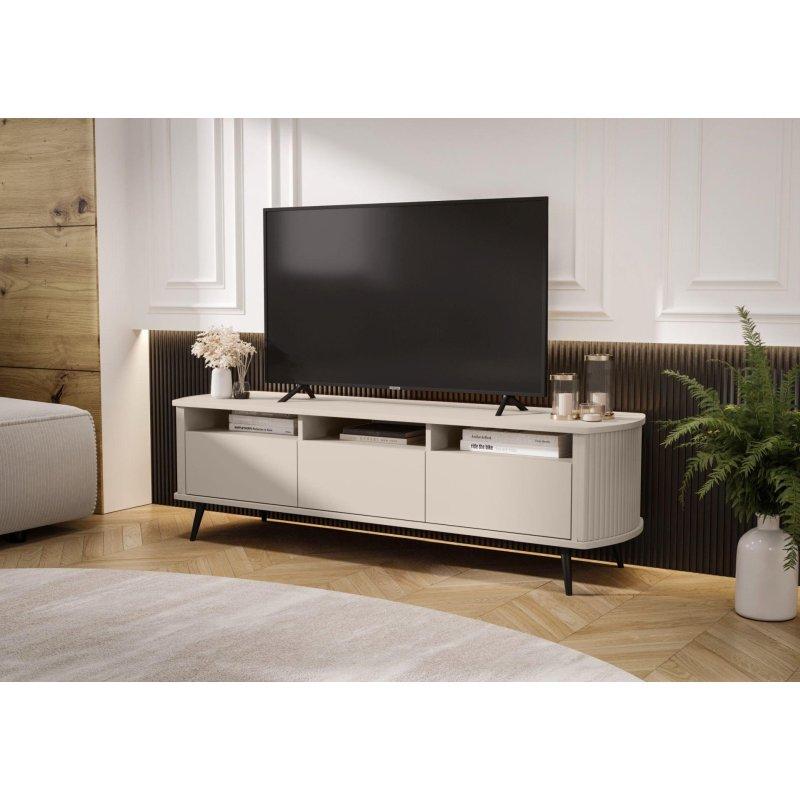 Krem Renkli Lamele Detaylı 150 cm Vitrinli TV Ünitesi - 82303