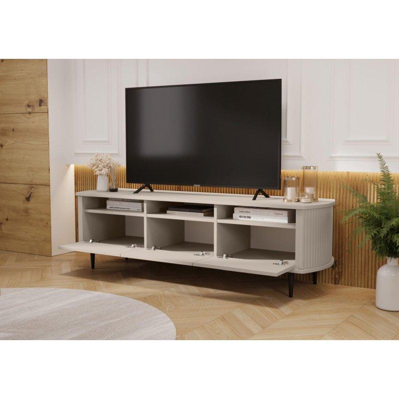 Krem Renkli Lamele Detaylı 150 cm Vitrinli TV Ünitesi - 82303