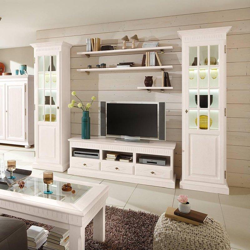 Krem Renkli Masif Çam Ahşap Vitrinli TV Ünitesi 312x217 cm - 81850