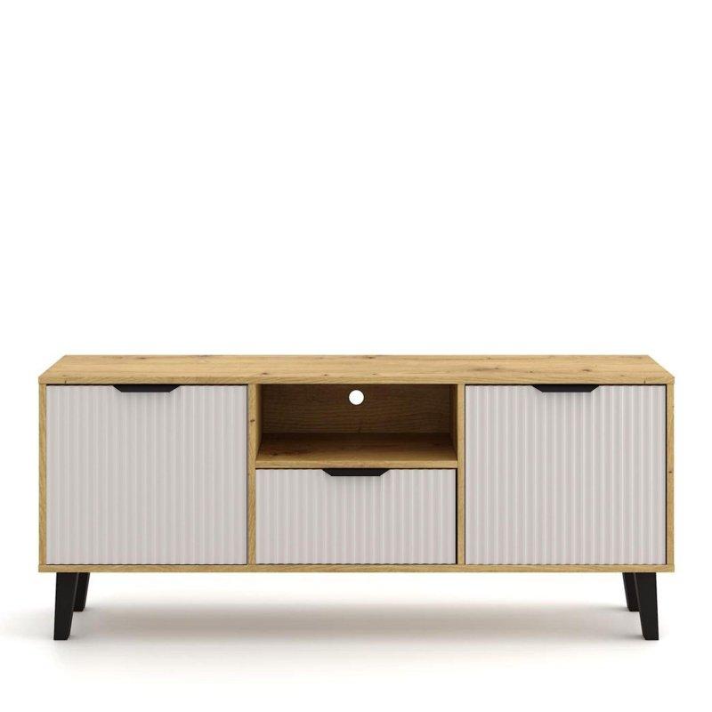 Krem Renkli MDF Kapılı Endüstriyel Ahşap Blatlı TV Ünitesi 140x58 cm - 82057