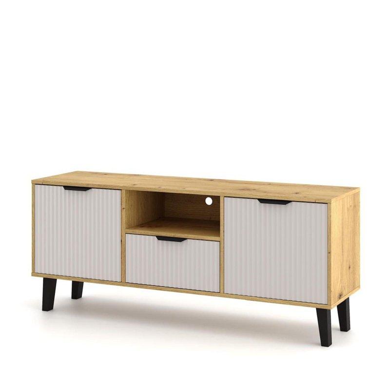 Krem Renkli MDF Kapılı Endüstriyel Ahşap Blatlı TV Ünitesi 140x58 cm - 82057