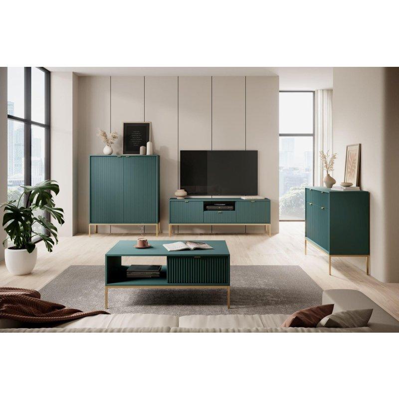Labrador Yeşili ve Gold Metal Ayaklı 154 cm Vitrinli TV Ünitesi - 82192