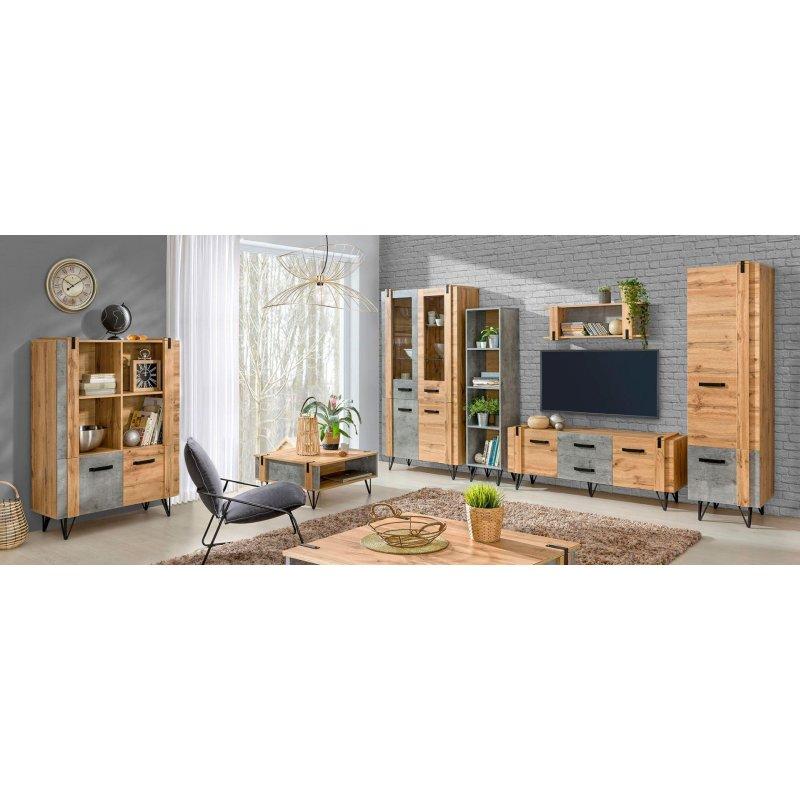 Loft Tarzı Doğal Ahşap ve Beton Gri TV Ünitesi 135x57 cm - 82081