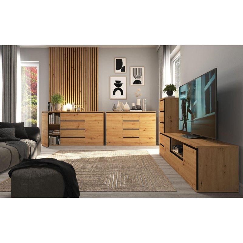 Loft Tasarımlı Artisan Meşe Siyah Mat TV Ünitesi 141x45 cm - 82120