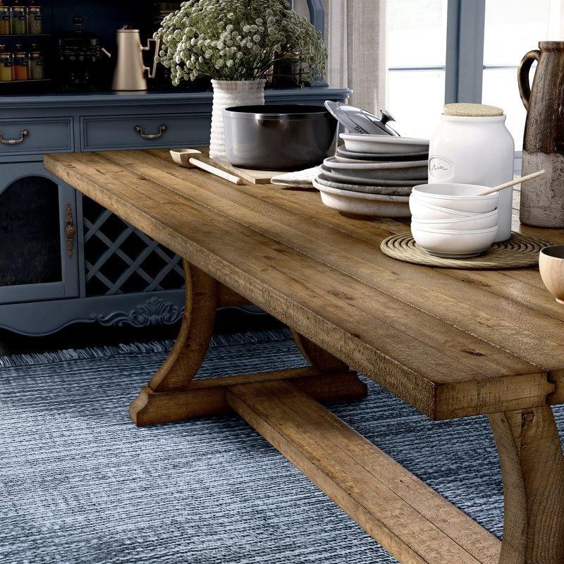 Masif Çam Ahşap Yemek Masası 96x42 cm Trestle Tabanı Kahverengi - 82489