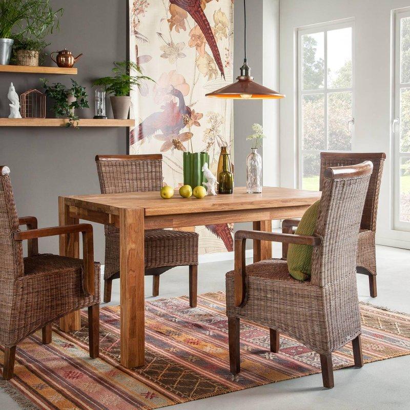 Masif Meşe Ahşap Yemek Masası 140x90 cm Doğal Ahşap Desen - 82627