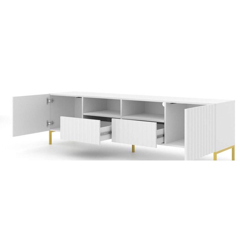 Mat Beyaz 200 cm Tv Ünitesi Gold Ayaklı İki Çekmeceli - 80698