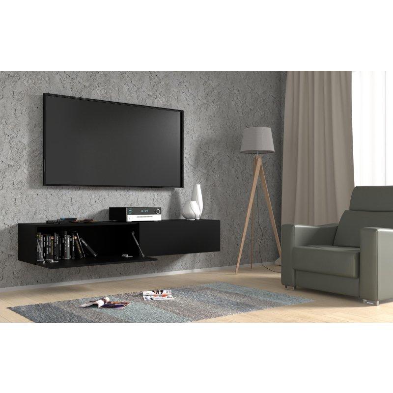 Mat Siyah 180 cm TV Ünitesi İki Kapılı Duvar Montajlı - 80581