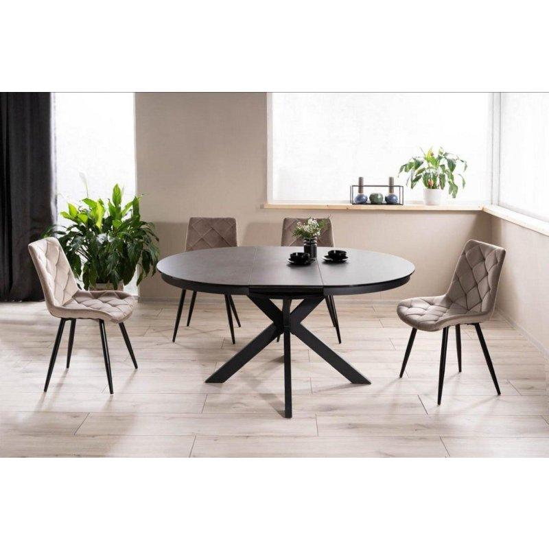 Mat Siyah Metal Ayaklı Gri Mermer Efektli Seramik Yuvarlak Açılır Yemek Masası 120x120 cm - 82891