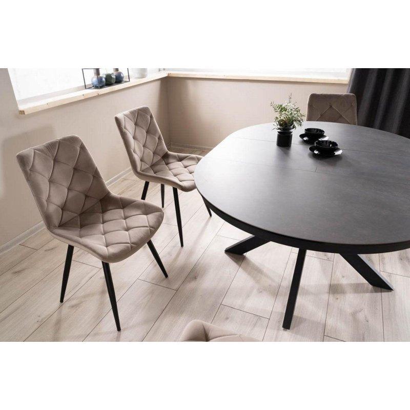 Mat Siyah Metal Ayaklı Gri Mermer Efektli Seramik Yuvarlak Açılır Yemek Masası 120x120 cm - 82891
