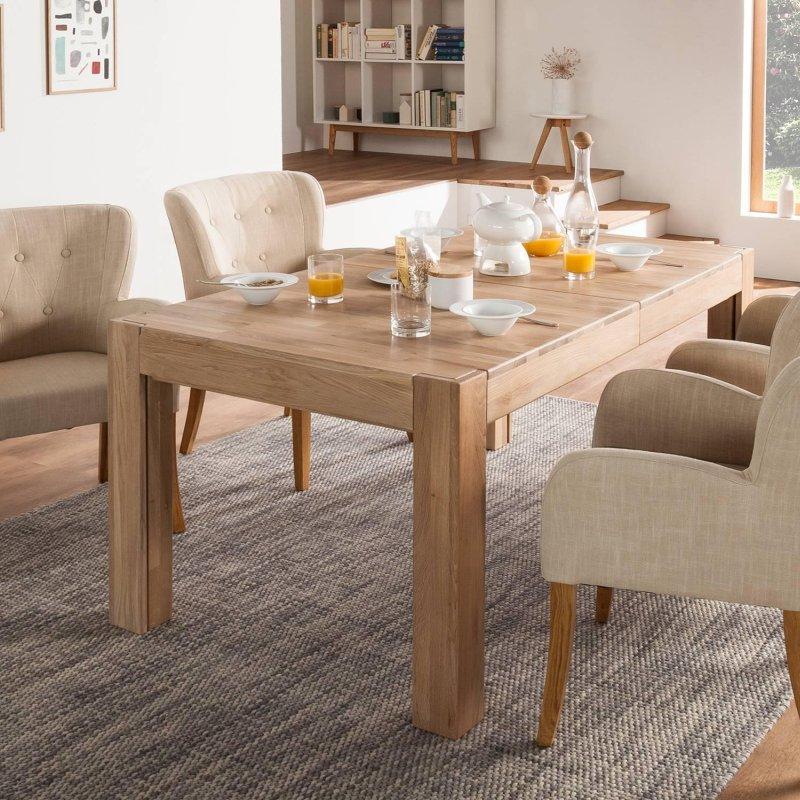 Meşe Masif Ahşap Açılır Yemek Masası 160x90 cm Beyaz Yağlı - 82621