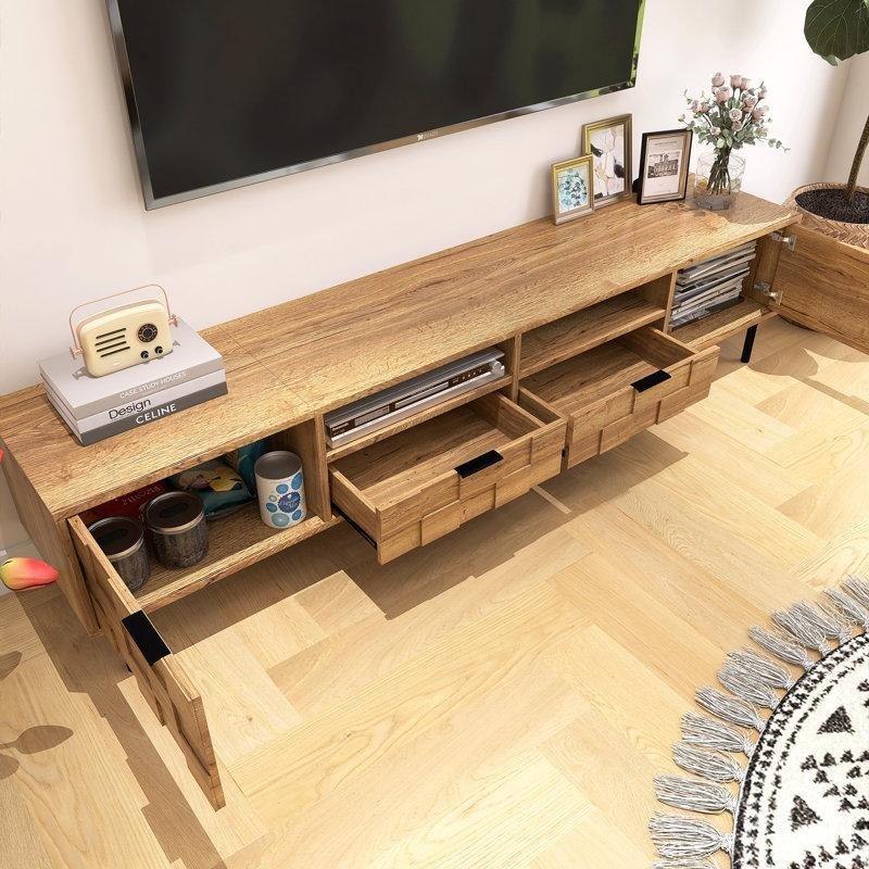 Mid-Century Modern Ahşap TV Konsolu 200 cm Genişliğinde 2 Kapaklı Depolama Ünitesi - 80836