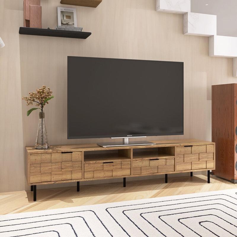 Mid-Century Modern Ahşap TV Konsolu 200 cm Genişliğinde 2 Kapaklı Depolama Ünitesi - 80836