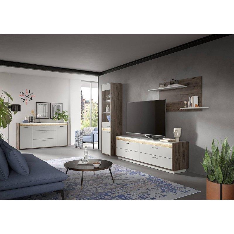 Nox ve Beyaz Renkli 268x197 cm Vitrinli TV Ünitesi Üç Parçalı Set - 81811
