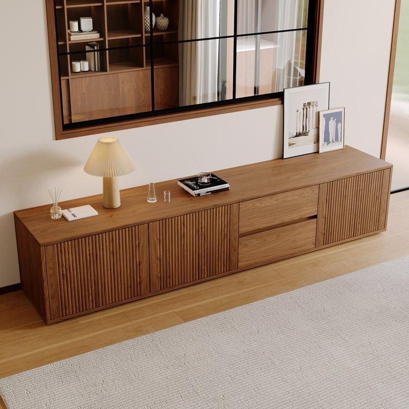 Orta Yüzyıl Modern Tasarımlı 200 cm Kahverengi Ahşap TV Konsolu 2 Çekmeceli ve 2 Raflı - 80962