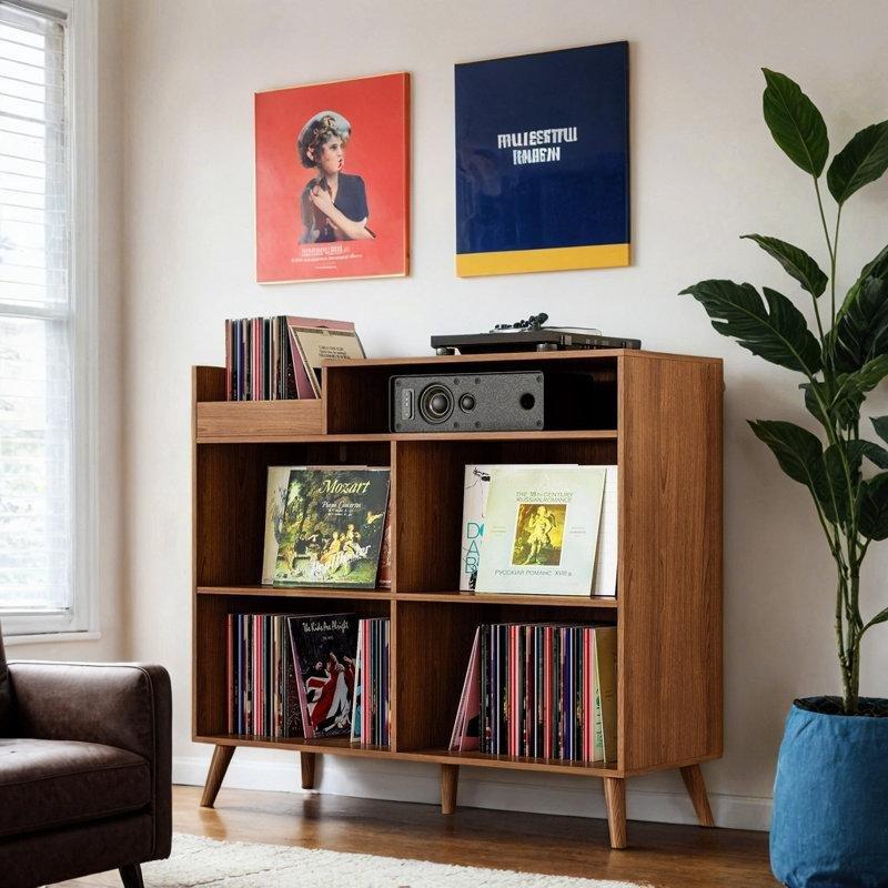 Orta Yüzyıl Modern Tasarımlı Ahşap Plak Dolabı 110x40x40 cm - 81736