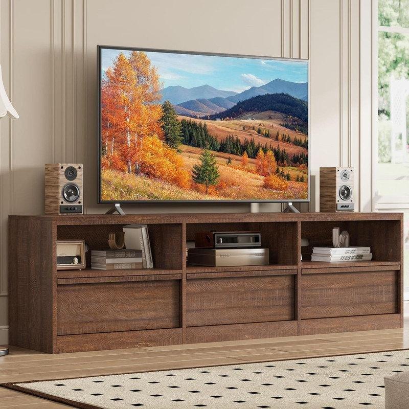 Orta Yüzyıl Modern Tasarımlı Kahverengi Endüstriyel Ahşap TV Konsolu 178x39x52 cm - 80851