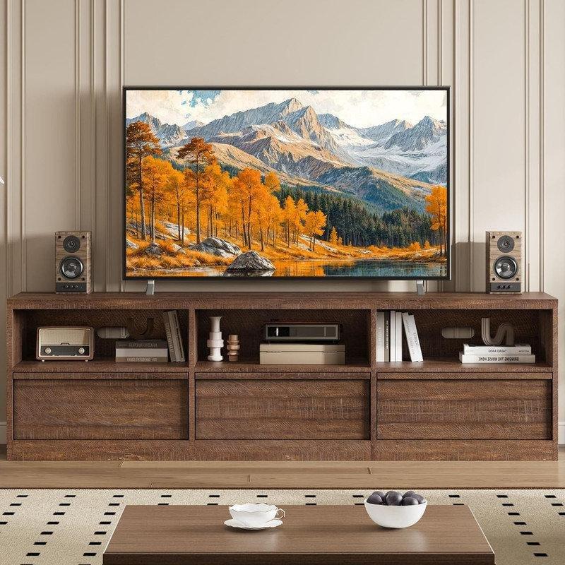 Orta Yüzyıl Modern Tasarımlı Kahverengi Endüstriyel Ahşap TV Konsolu 178x39x52 cm - 80851