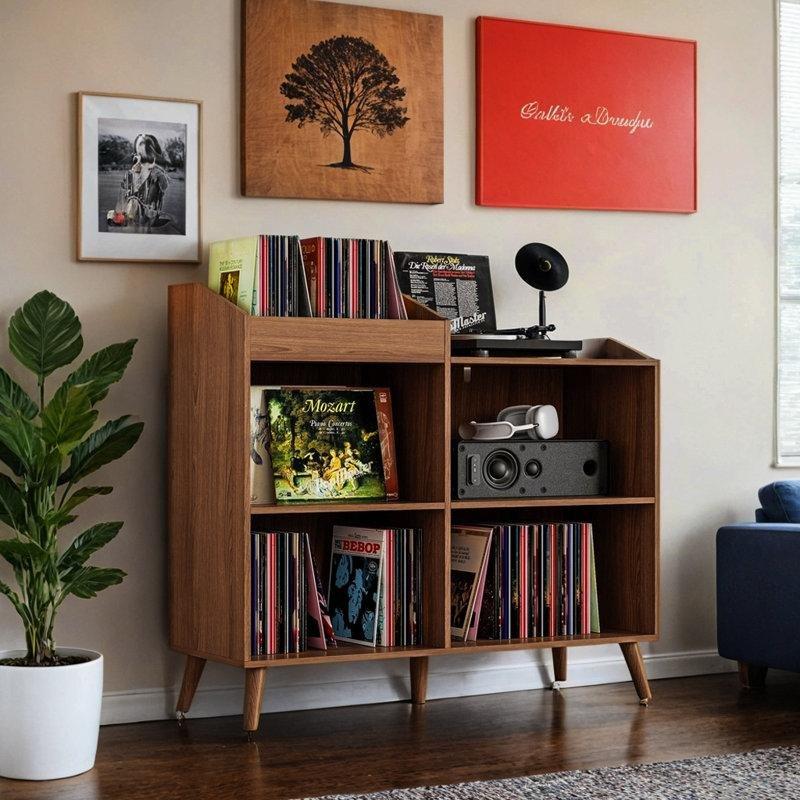 Orta Yüzyıl Tasarımlı 400 Plak Kapasiteli Elektrikli Ahşap Plak Dolabı 110x109x40 cm - 81739