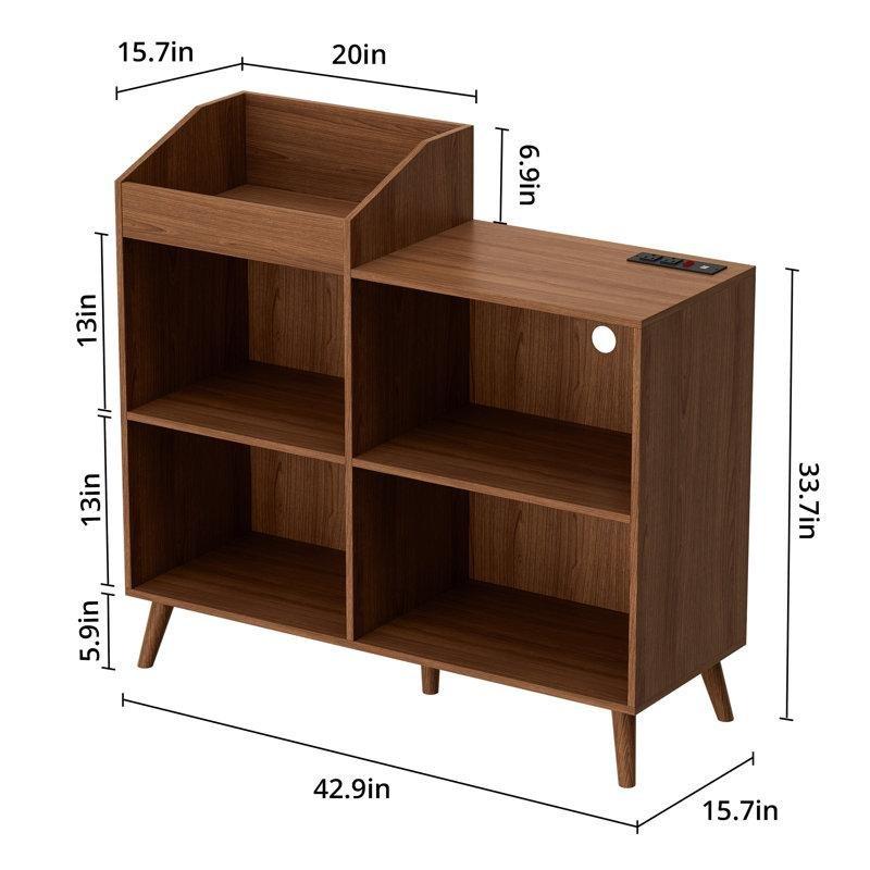 Orta Yüzyıl Tasarımlı 400 Plak Kapasiteli Elektrikli Ahşap Plak Dolabı 110x109x40 cm - 81739