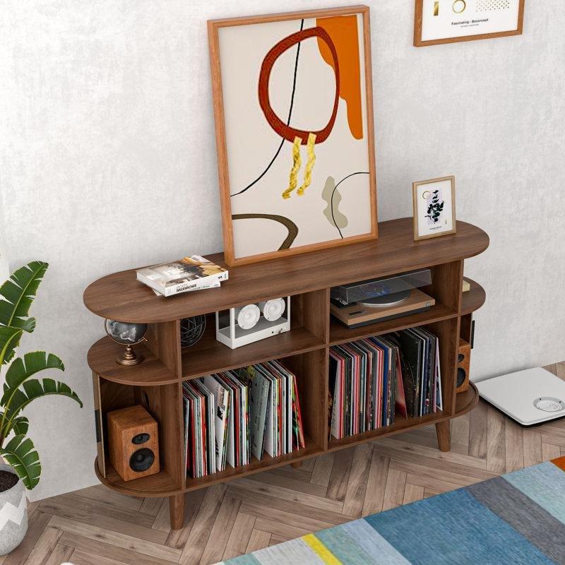 Orta Yüzyıl Tasarımlı Kahverengi MDF Plak Dolabı 140x76x40 cm - 81772