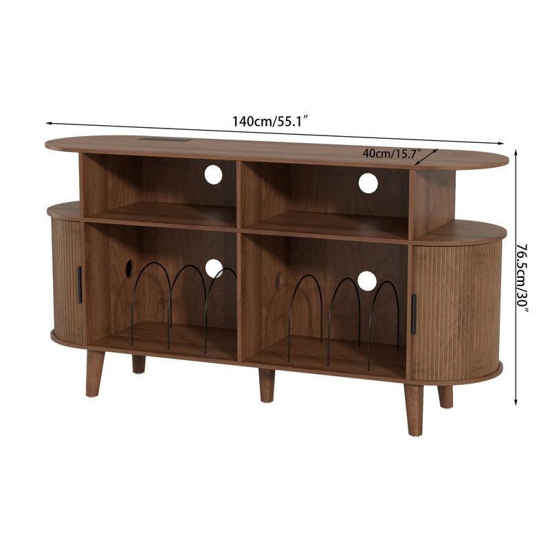 Orta Yüzyıl Tasarımlı Kahverengi MDF Plak Dolabı 140x76x40 cm - 81772
