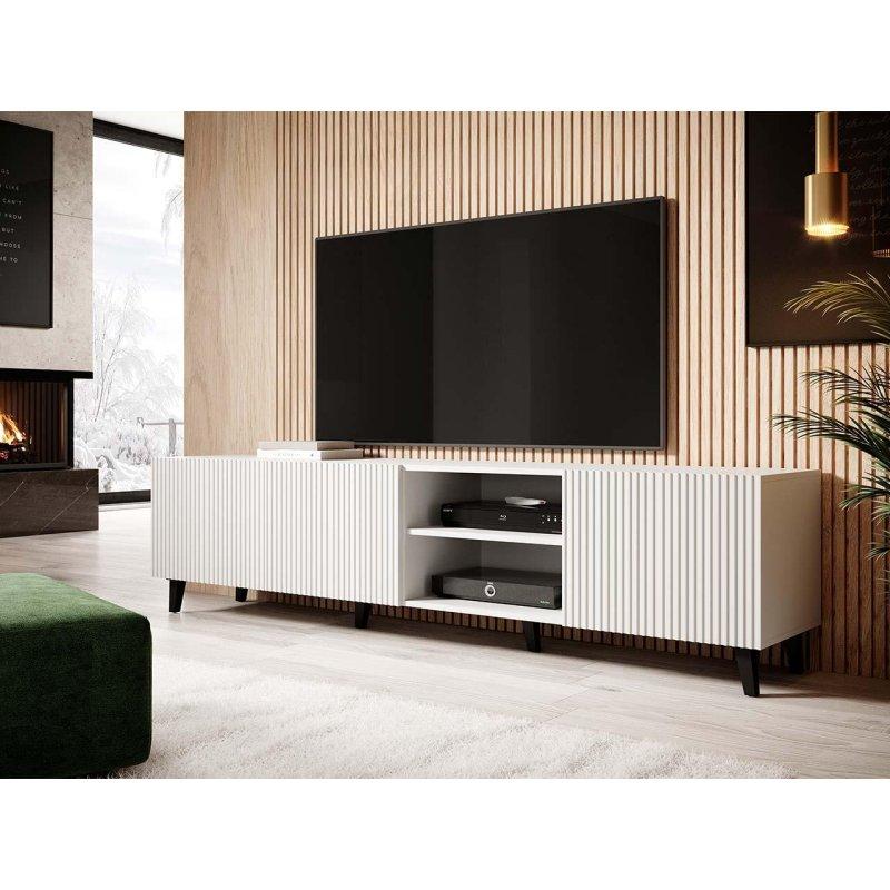 Pafos 200 cm Beyaz TV Ünitesi MDF Kapaklı ve Gold Ayaklı - 80746