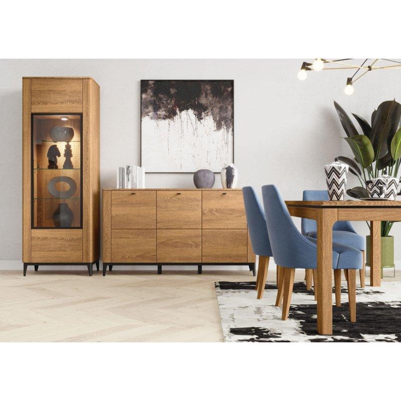 Porto Açılır Masif Ahşap Yemek Masası 160-250 cm Gold Meşe Mat Siyah - 82942