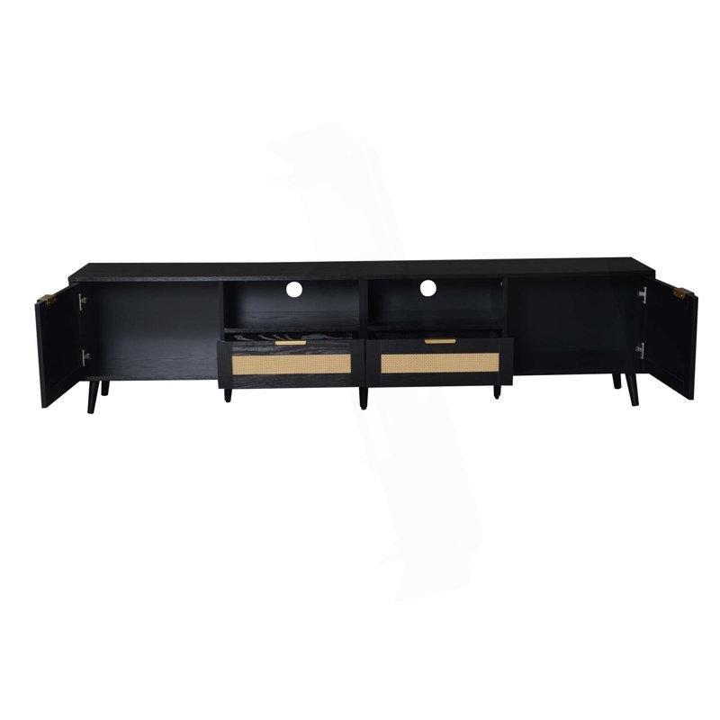 Rattan Detaylı Siyah Tv Konsolu 200 cm - 80803