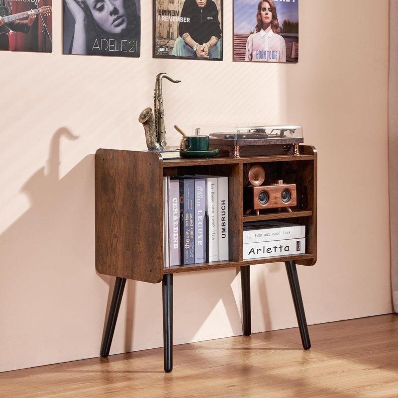 Retro Brown Masif Ahşap Plak Dolabı 68x66x35 cm - 81586