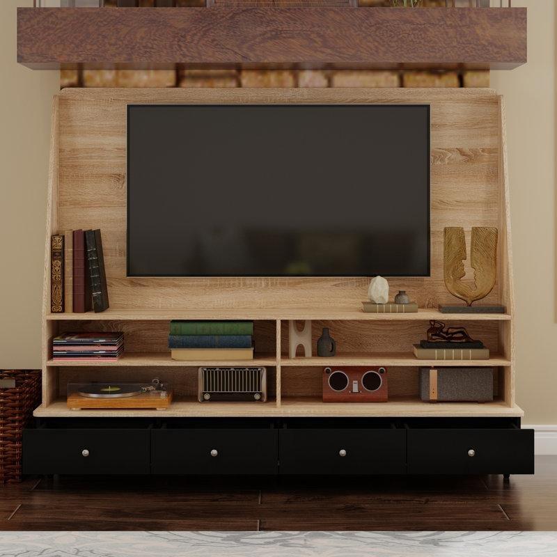Rustik Modern Tasarımlı Açık Raflı 4 Çekmeceli Tekerlekli TV Standı 178x40x139 cm - 81370