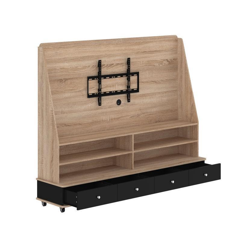 Rustik Modern Tasarımlı Açık Raflı 4 Çekmeceli Tekerlekli TV Standı 178x40x139 cm - 81370