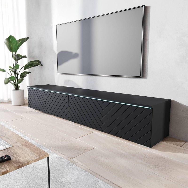 Siyah Balık Kılçığı Desenli 180 cm TV Ünitesi LED Aydınlatmalı - 80647