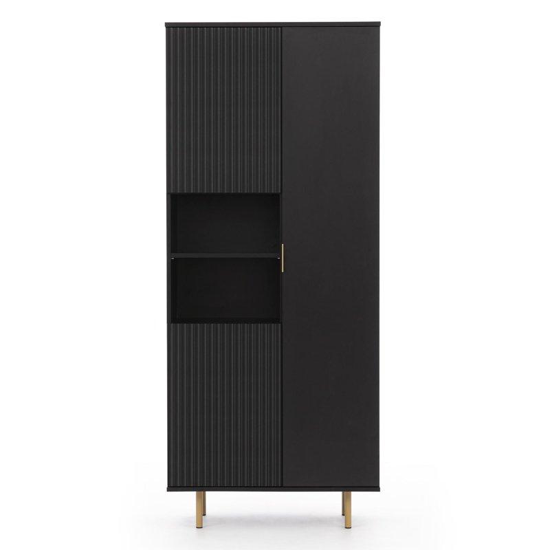 Siyah Çizgili Desenli İki Kapılı Vitrinli TV Ünitesi Gold Ayaklı 190x80x41 cm - 81892