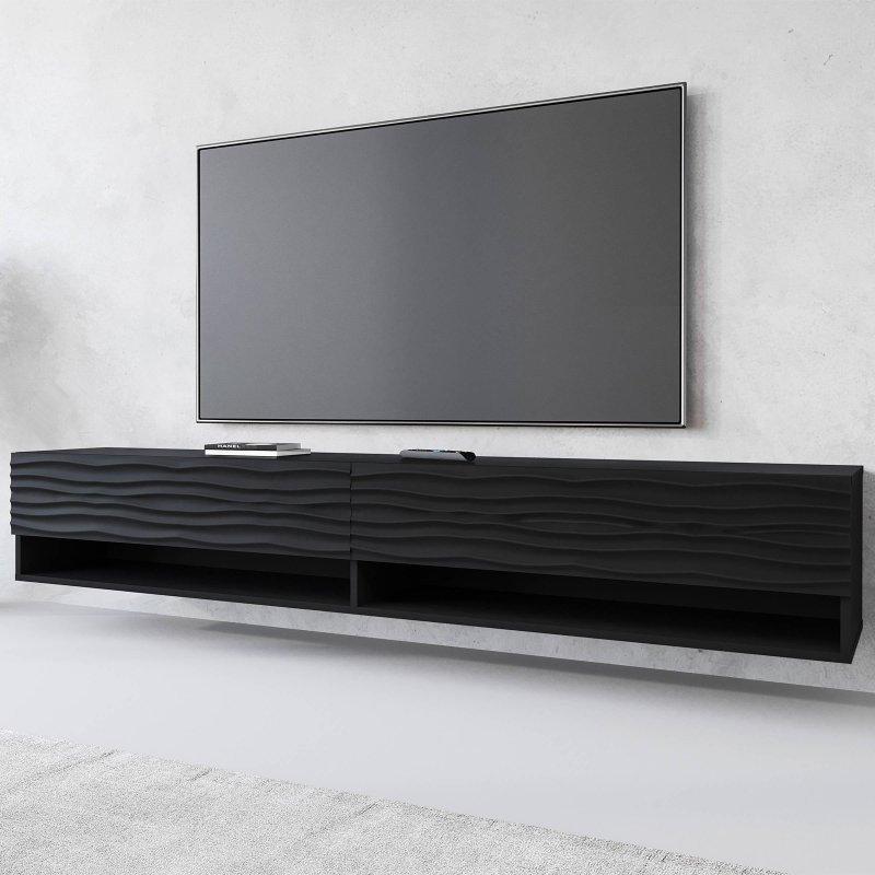 Siyah Endüstriyel Ahşap 180 cm TV Ünitesi Dalga Tasarımlı - 80638