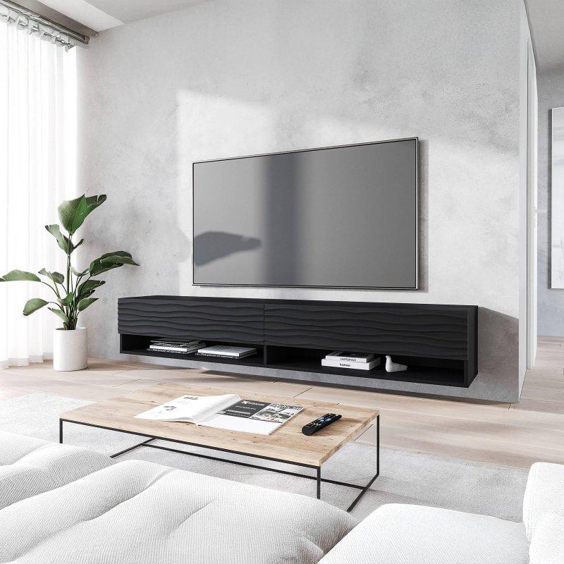 Siyah Endüstriyel Ahşap 180 cm TV Ünitesi Dalga Tasarımlı - 80638